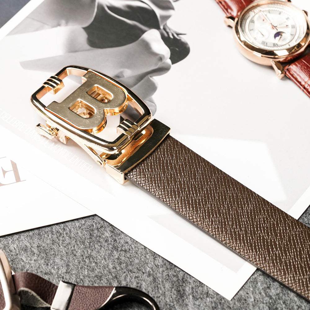 【FREED】時尚英文字母扣頭商務頭層牛皮自動皮帶 - FREED