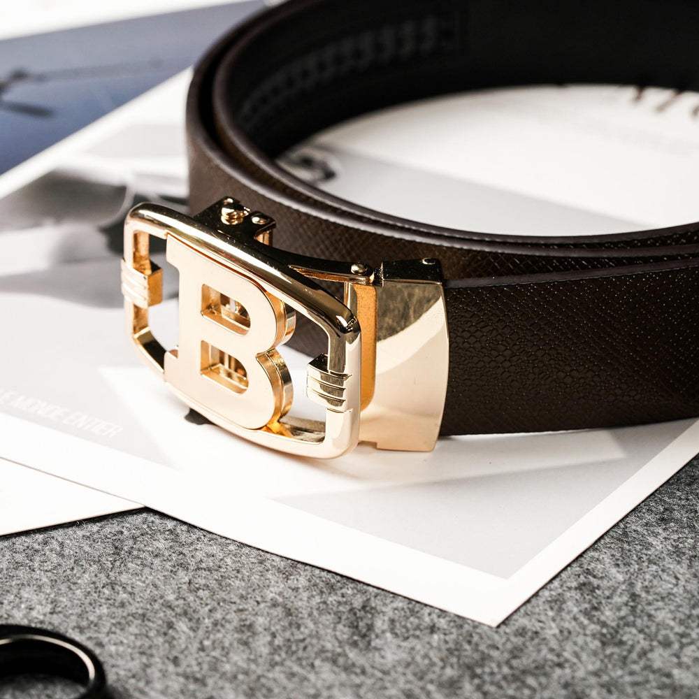 【FREED】時尚英文字母扣頭商務頭層牛皮自動皮帶 - FREED