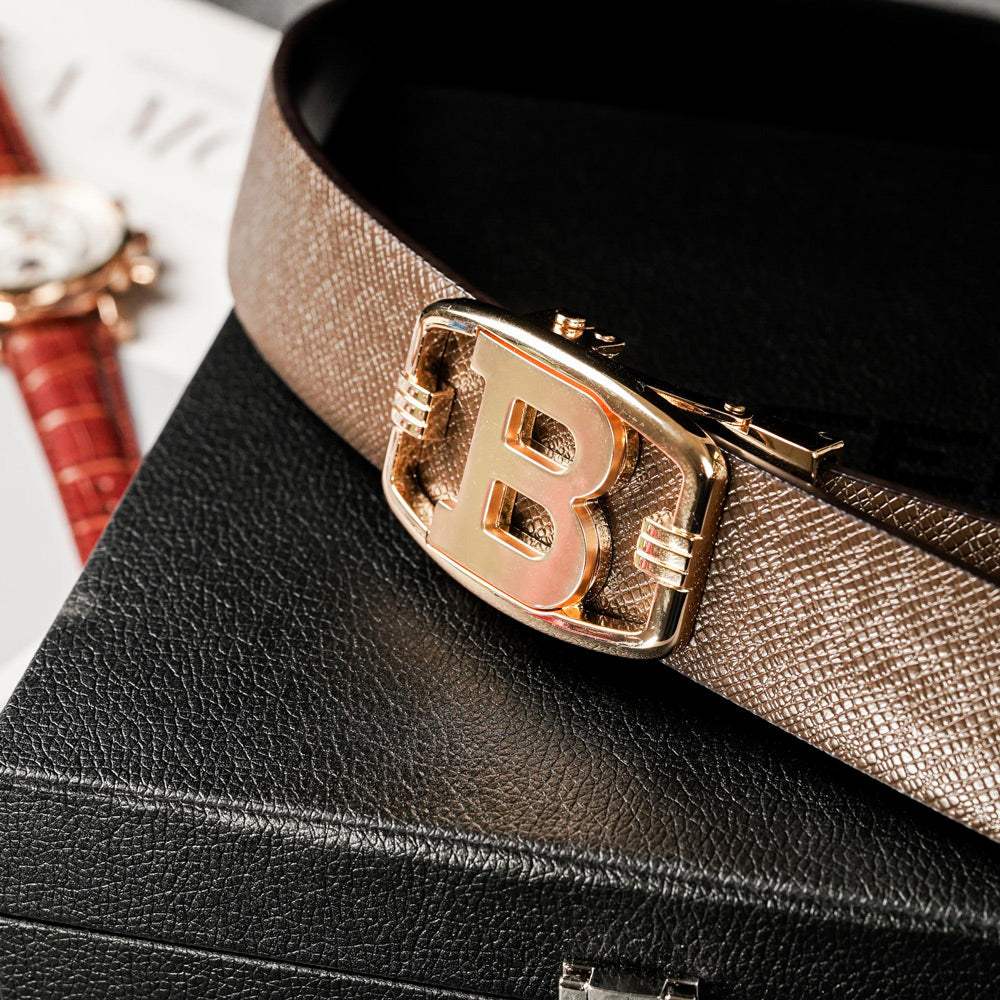 【FREED】時尚英文字母扣頭商務頭層牛皮自動皮帶 - FREED