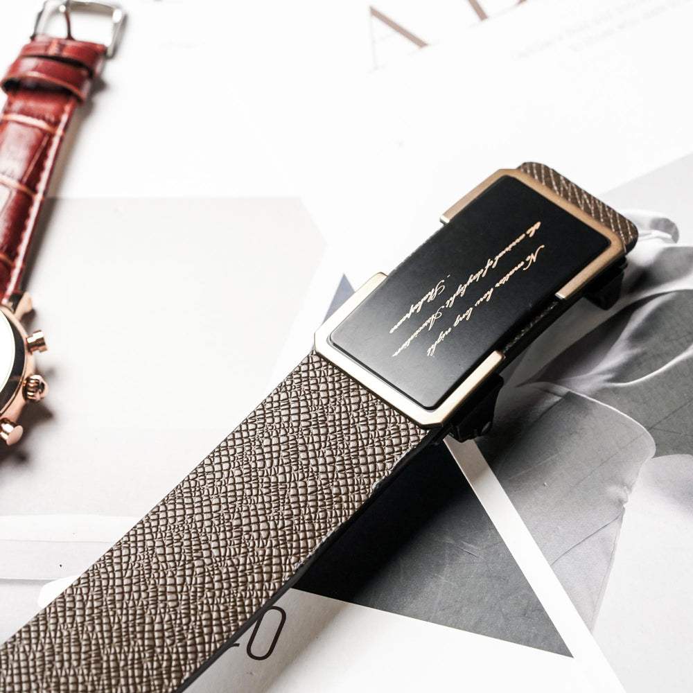 【FREED】經典男士簡約商務休閒頭層牛皮自動皮帶 - 咖啡金 - FREED