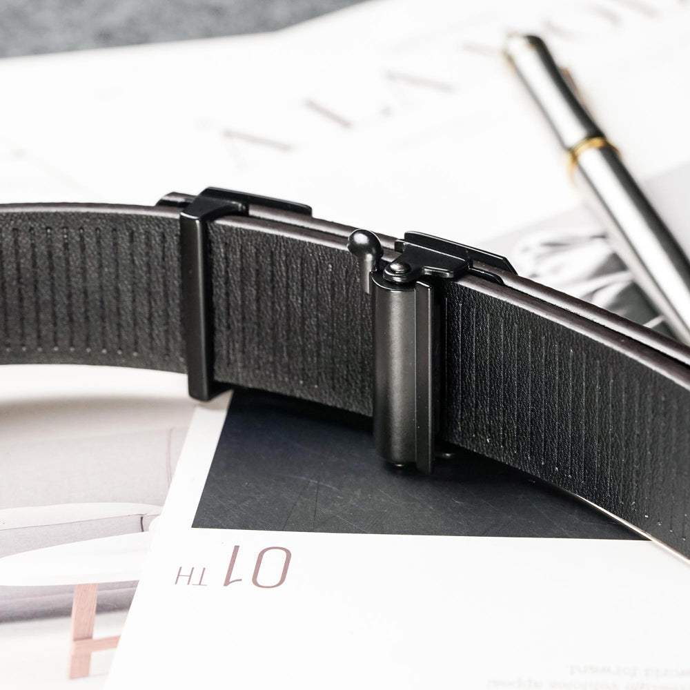 【FREED】經典男士簡約商務休閒頭層牛皮自動皮帶 - 咖啡金 - FREED