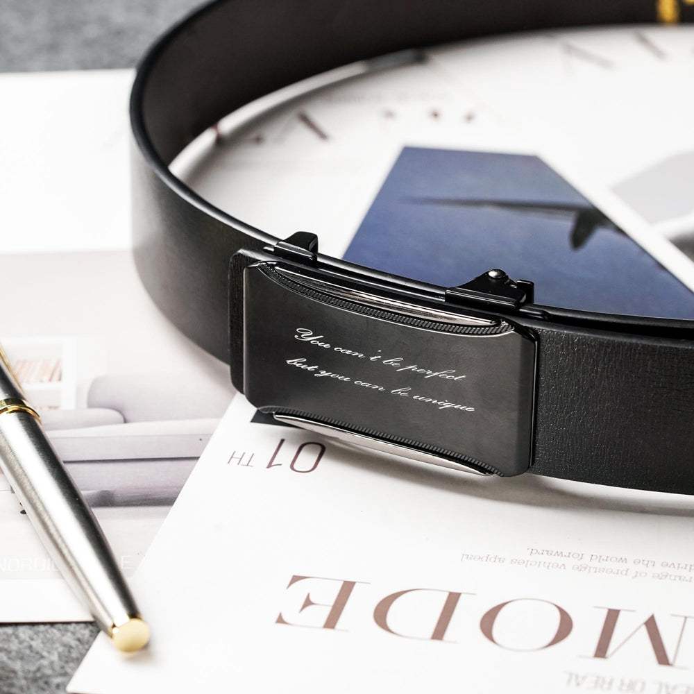 【FREED】極簡霧黑方扣商務休閒頭層牛皮自動皮帶 - 黑色 - FREED