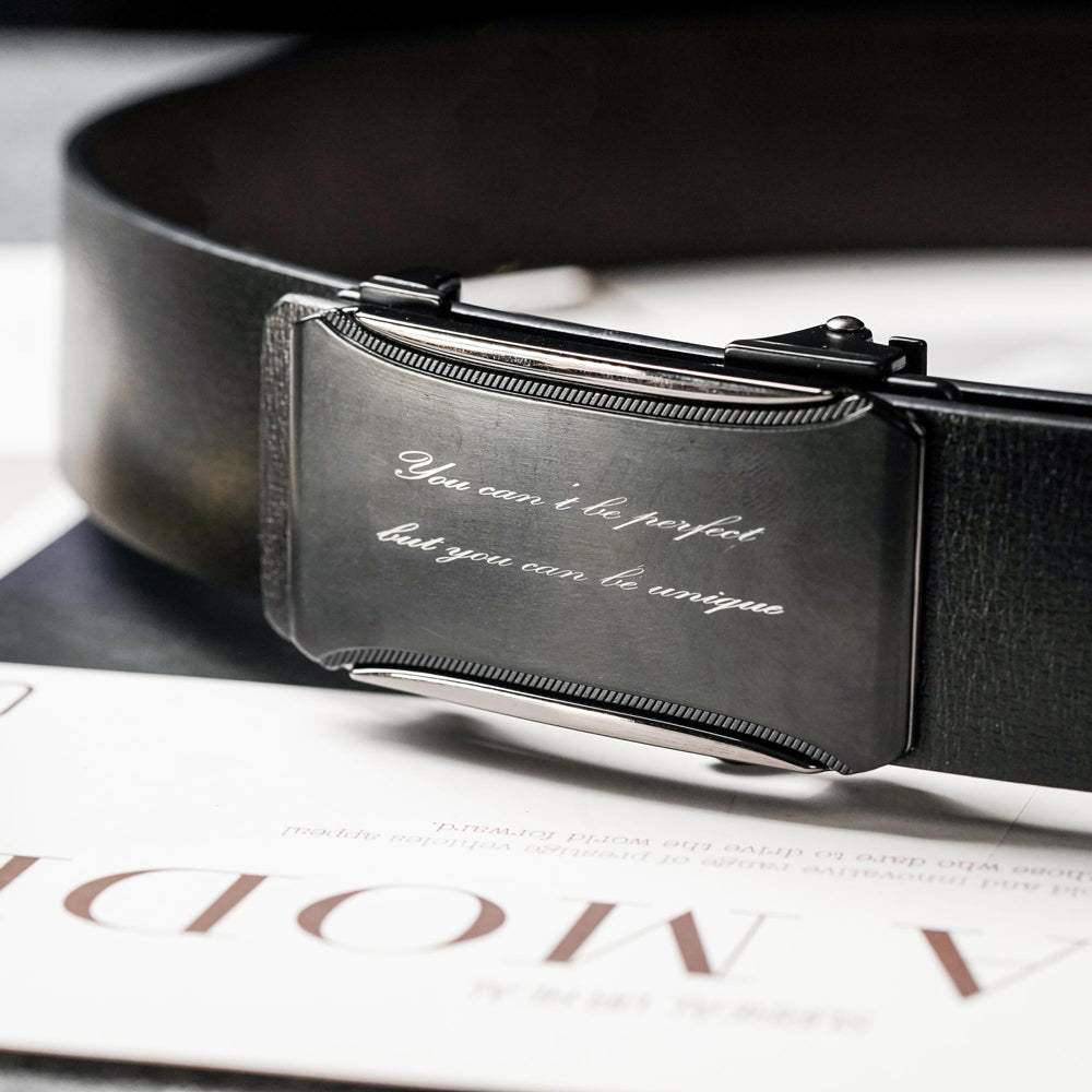 【FREED】極簡霧黑方扣商務休閒頭層牛皮自動皮帶 - 黑色 - FREED