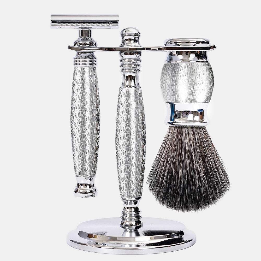 【FREED】雙刃式刮鬍刀豪華禮盒四件組 - F滿版鍍鎳浮雕 - FREED