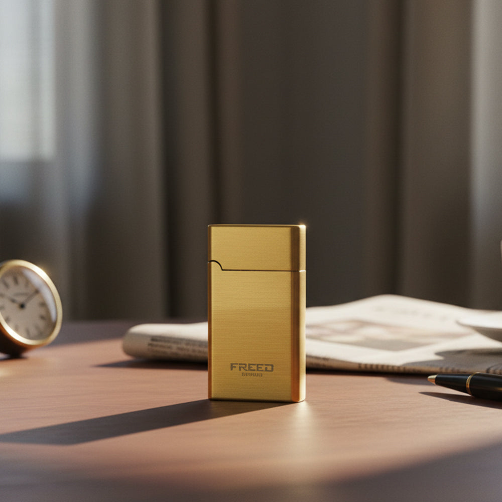 【FREED】金屬拉絲微光瓦斯打火機 - 古銅金