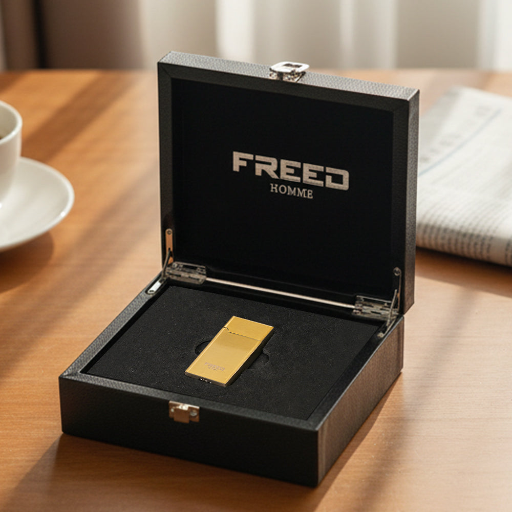 【FREED】金屬拉絲微光瓦斯打火機 - 古銅金