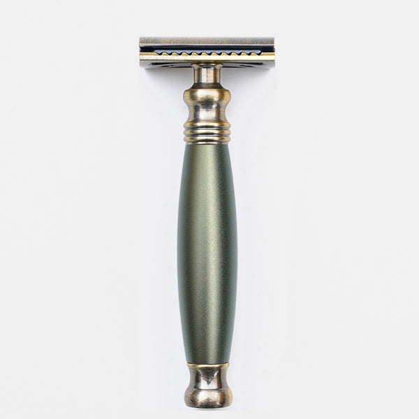 金屬復古雙刃刮鬍刀,大地綠色,優雅的角度,打造男士儀容。FREED 客製化刻字。