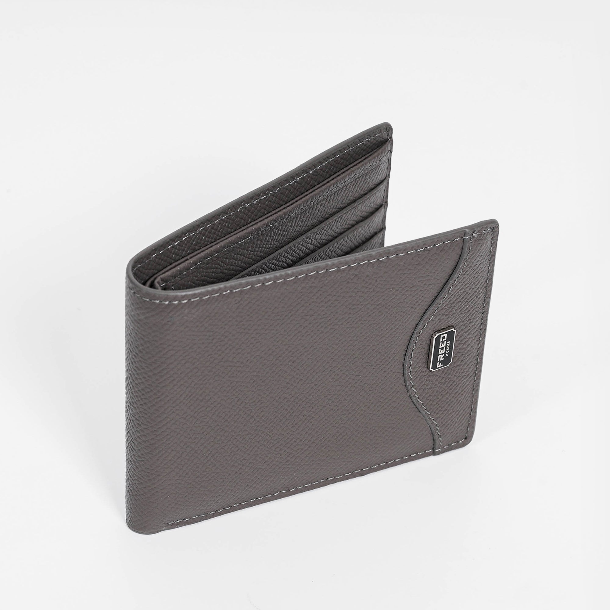 【FREED】經典 Epsom 粒面真皮短夾 - 鉑金灰