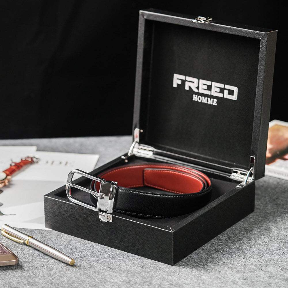 【FREED】時尚銀色馬蹄扣商務正式頭層牛皮皮帶 - FREED