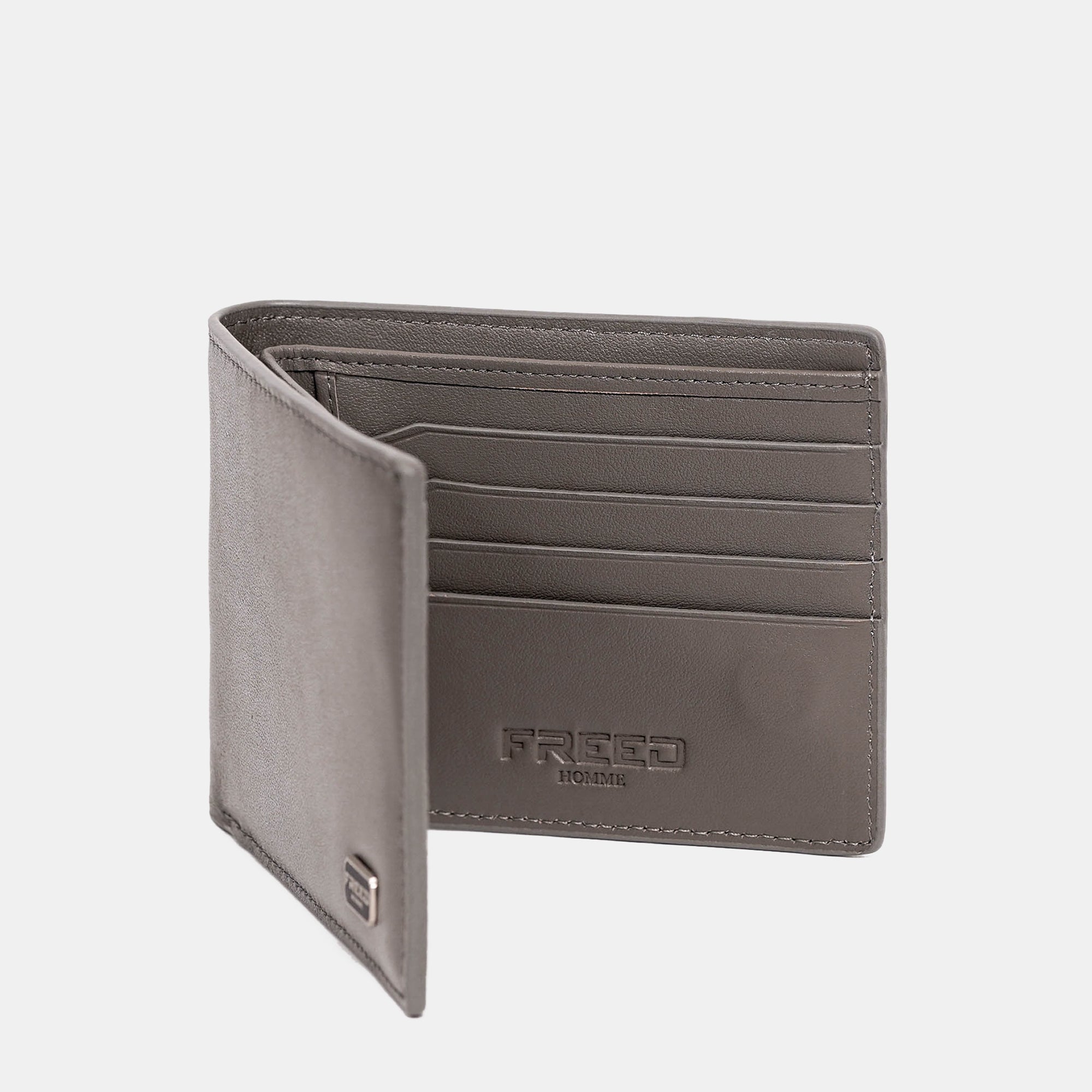【FREED】紳士極潤頭層納帕(Nappa)真皮短夾 - 鈦光灰