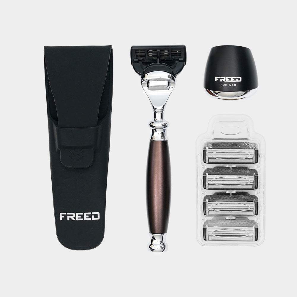 【FREED】尊爵四件組五刀式刮鬍刀禮盒 - 馬鞍棕 - FREED