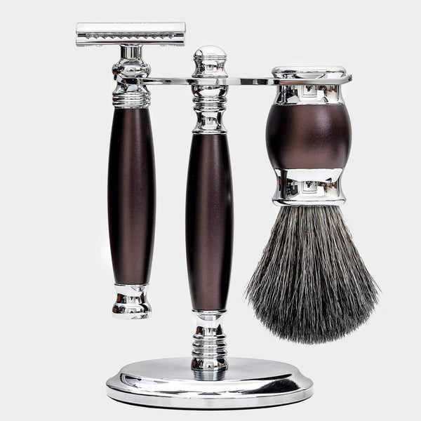 金屬支架,馬鞍棕手柄,經典雙刃刮鬍刀,FREED 客製化刻字。