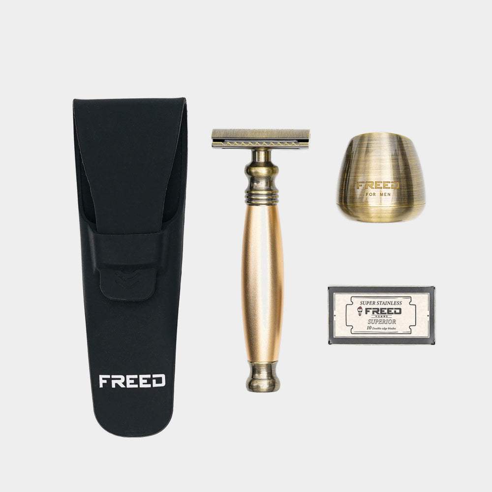 【FREED】古銅系列尊爵四件組雙刃式刮鬍刀禮盒 - 阿波羅 - FREED