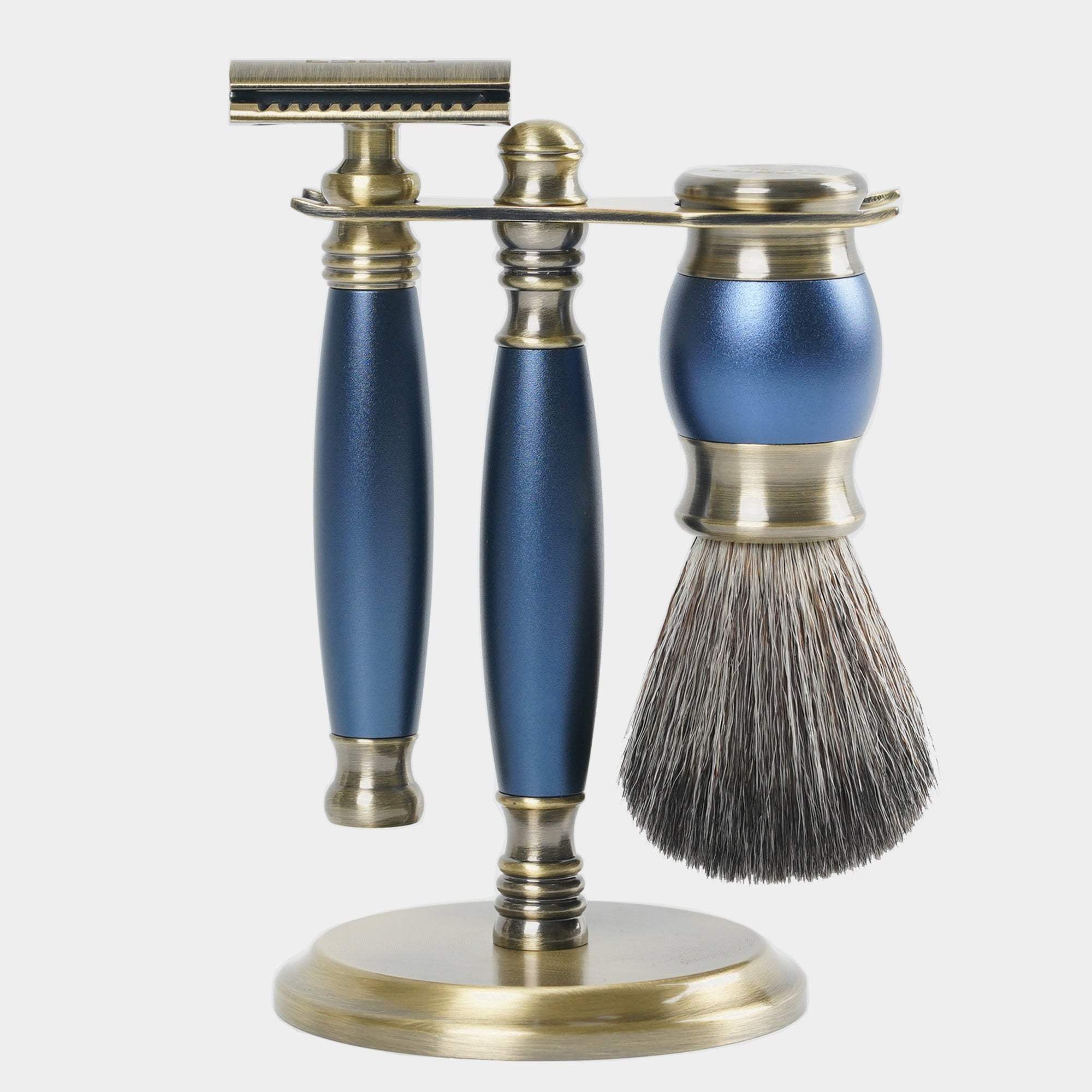 【FREED】雙刃式古銅刮鬍刀豪華禮盒四件組 - 帝王藍 - FREED