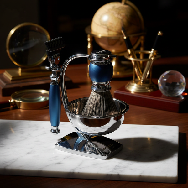 時尚藍金屬刮鬍組,展現紳士品味。FREED 客製化刻字。