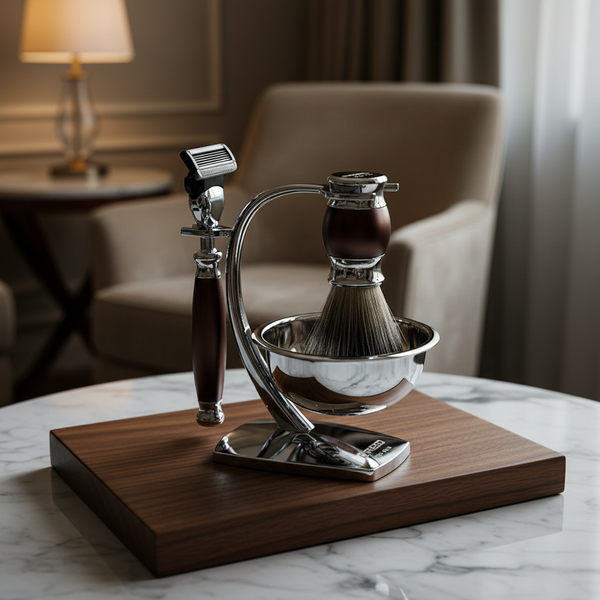 木紋握把/銀色支架,馬鞍棕木質底座,精緻梳妝場景。FREED 客製化刻字