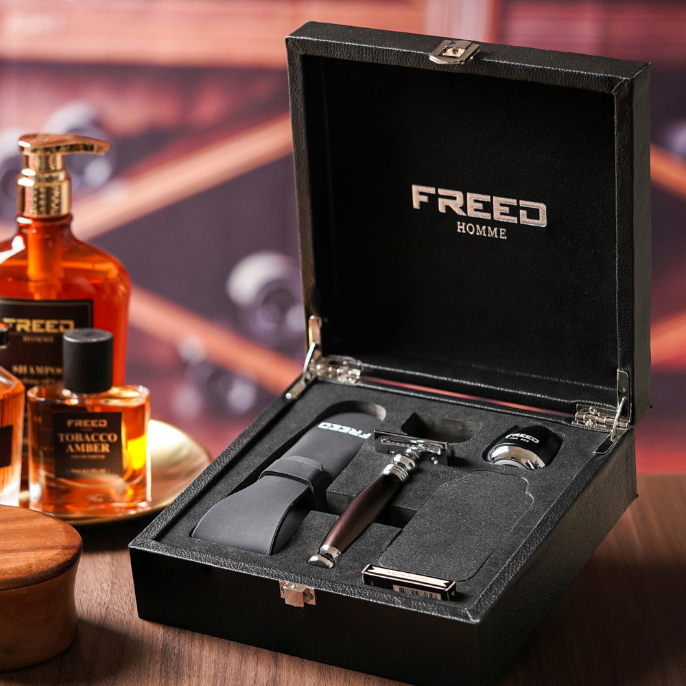 【FREED】尊爵四件組雙刃安全刮鬍刀禮盒 - 馬鞍棕