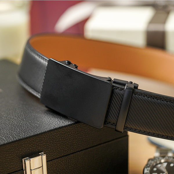 【FREED】 大方扣素面黑色商務真皮自動皮帶