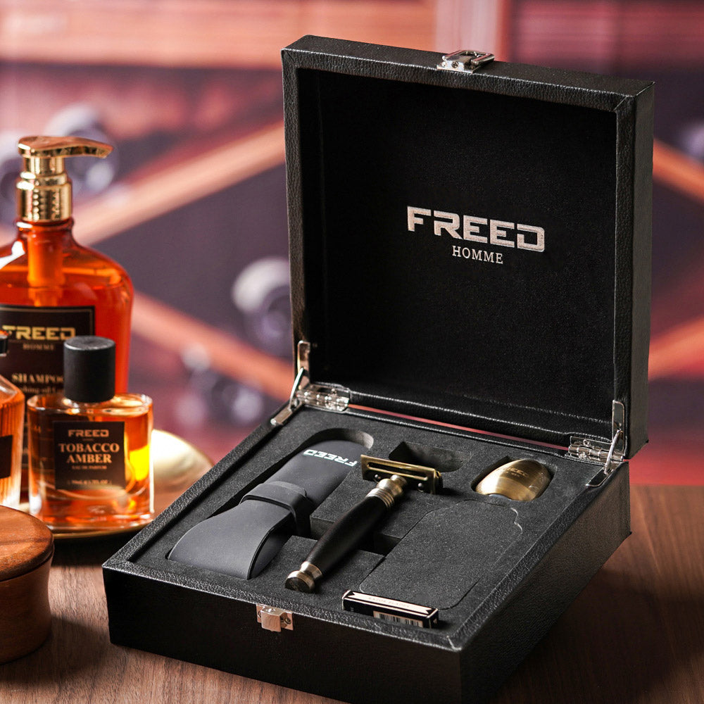 【FREED】古銅系列尊爵四件組雙刃式刮鬍刀禮盒 - 極致黑
