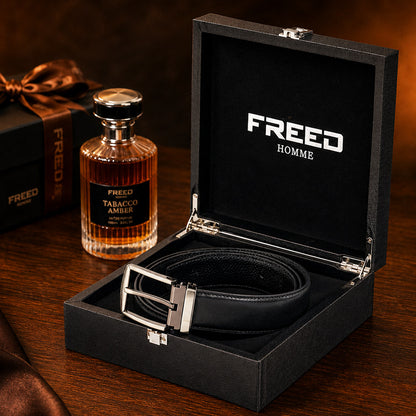 【FREED】槍色方形扣頭平紋真皮皮帶