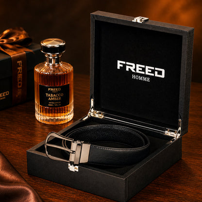 【FREED】槍色旋轉式馬蹄扣細紋真皮皮帶