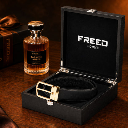 【FREED】霧金馬蹄扣細紋真皮皮帶