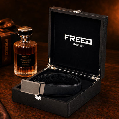 【FREED】槍色網點紋扣頭細紋真皮皮帶