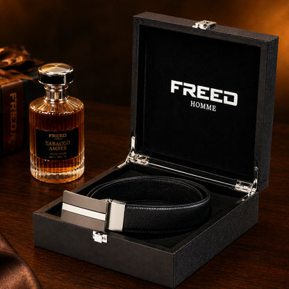 【FREED】雙色三線扣頭荔枝紋真皮皮帶