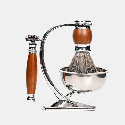 仿胡桃木握柄，銀色金屬光澤，斜側視角，純白背景。FREED 客製化刻字