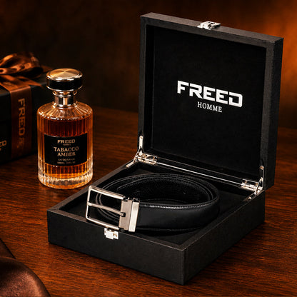 【FREED】槍色方框扣頭平紋真皮皮帶