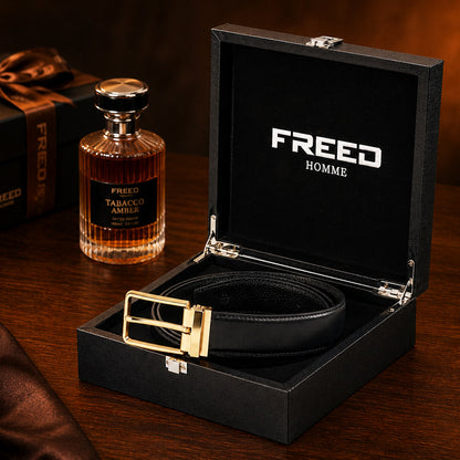 【FREED】霧金方扣平紋真皮皮帶