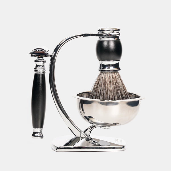 極致黑雙刃刮鬍刀，不鏽鋼刷及碗，FREED 客製化刻字。