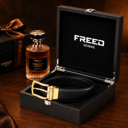 【FREED】亮金旋轉式馬蹄扣荔枝紋真皮皮帶