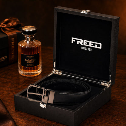 【FREED】槍色旋轉式馬蹄扣平紋真皮皮帶