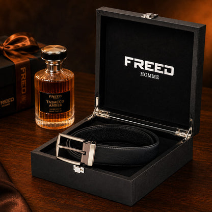 【FREED】槍色方形扣頭細紋真皮皮帶