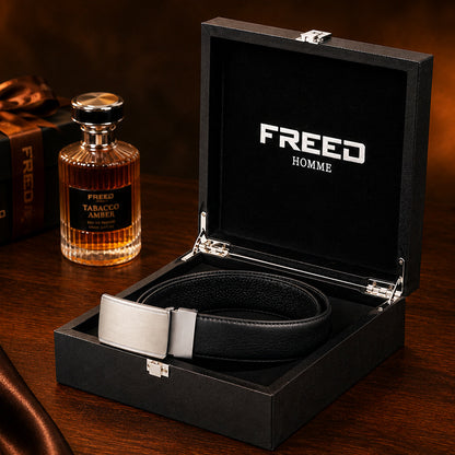 【FREED】銀色細邊繩紋扣頭細紋真皮皮帶