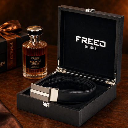 【FREED】雙色三線扣頭平紋真皮皮帶