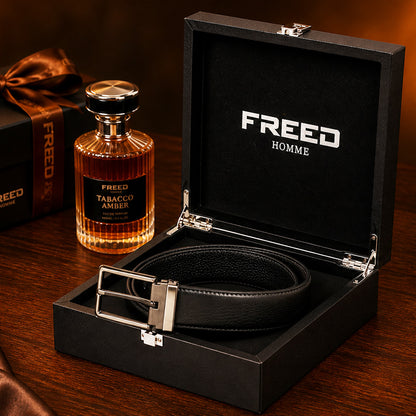 【FREED】槍色方框扣頭細紋真皮皮帶