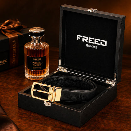 【FREED】亮金旋轉式馬蹄扣細紋真皮皮帶