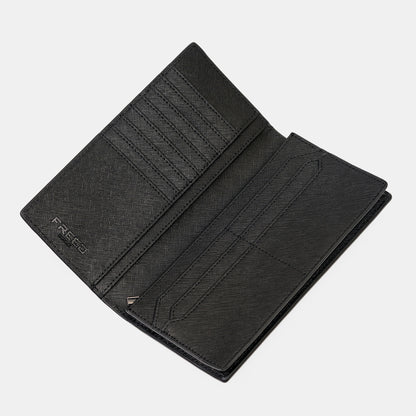 經典Saffiano十字紋黑色長夾，展現內斂品味，FREED客製化刻字。