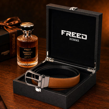 【FREED】槍色旋轉式馬蹄扣細紋雙色超纖維皮帶