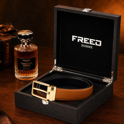 【FREED】霧金方扣細紋雙色超纖維皮帶