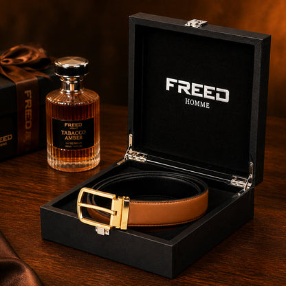 【FREED】霧金馬蹄扣細紋雙色超纖維皮帶