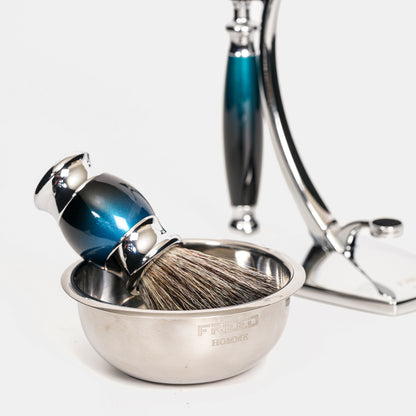 銀河藍，金屬與光澤感，從側面俯視，FREED 客製化刻字。