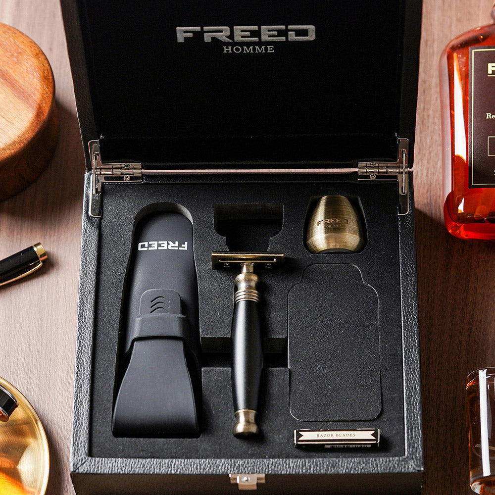 【FREED】古銅系列尊爵四件組雙刃式刮鬍刀禮盒 - 極致黑