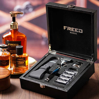 銀河藍尊爵刮鬍刀禮盒，內含刮鬍刀組FREED 客製化刻字