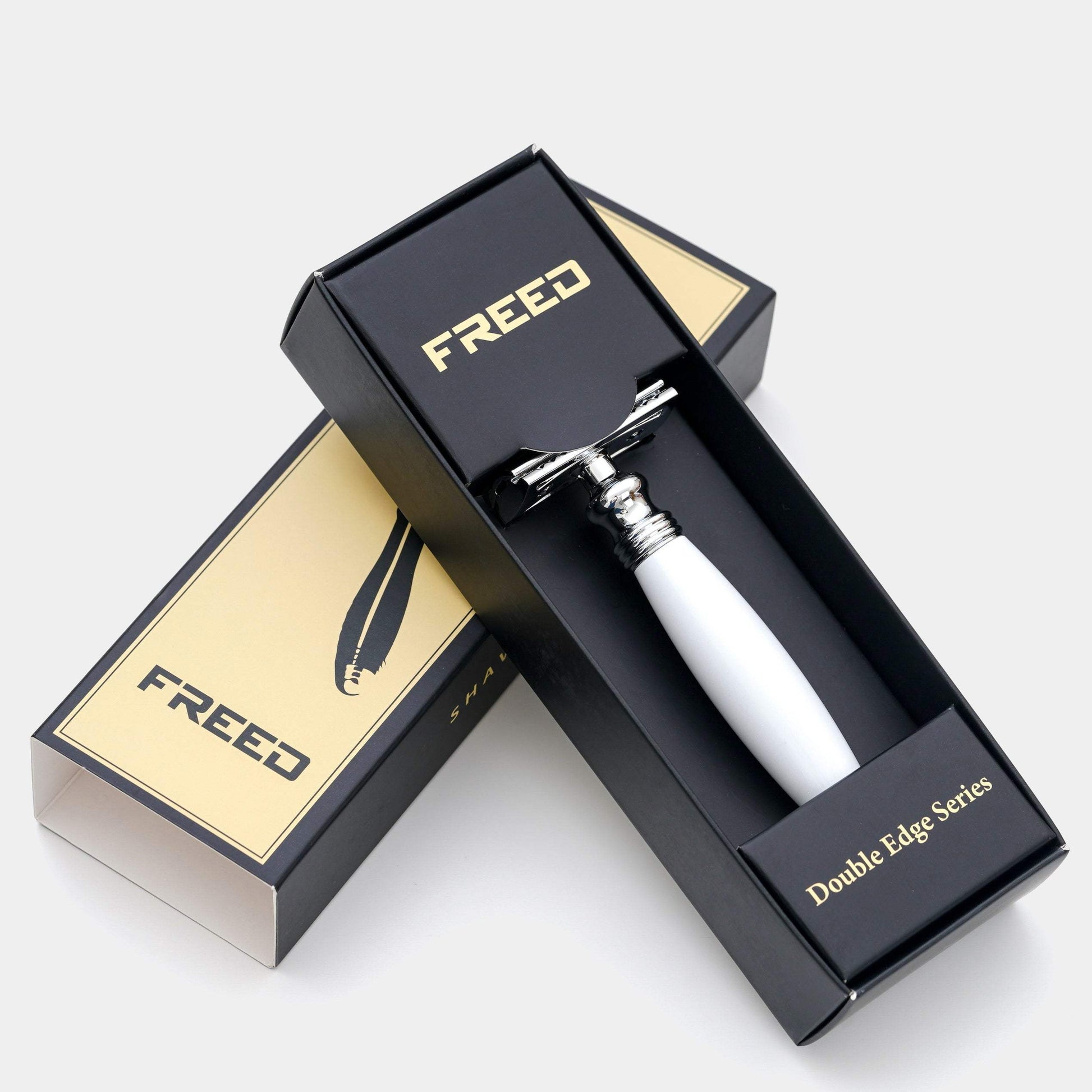 金屬/珍珠白，復古雙刃，尊享剃鬚，FREED客製化刻字。