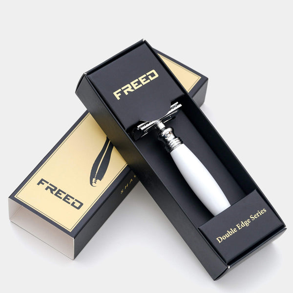 金屬/珍珠白，復古雙刃，尊享剃鬚，FREED客製化刻字。