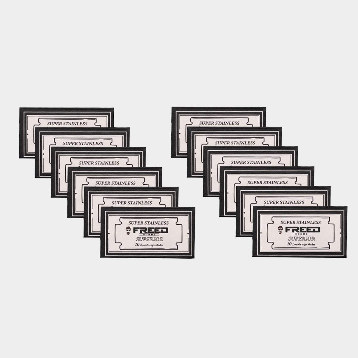 不鏽鋼材質，經典黑框，適用多角度，居家刮鬍場景。FREED 客製化刻字。