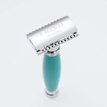 【FREED】封閉式復古雙刃安全刮鬍刀-湖水綠，經典紳士理容。FREED客製化刻字。